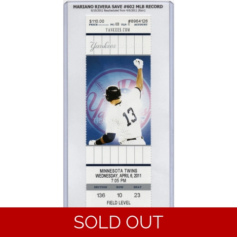 Mariano Rivera SAVE #602 MLB RECORD 2011 Yankees Twins 9/19 Full Ticket A-ROD